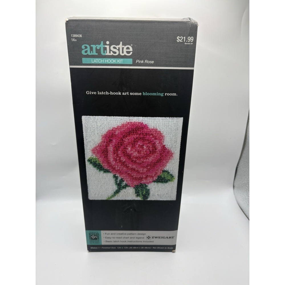 Artiste Latch Hook Kit, Pink Rose, 12 X 12